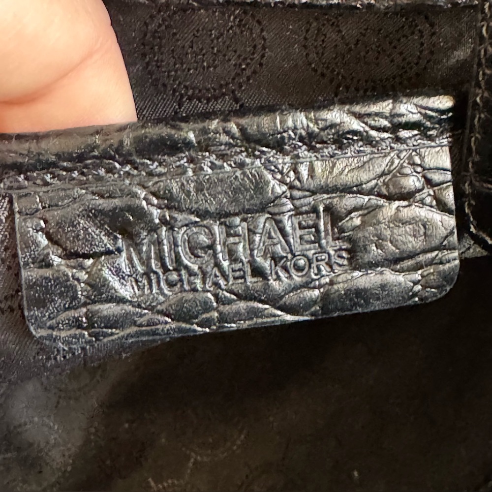 Michael Kors Lana Black Purse Calf Hair Croc Embossed Leather Bag Top Handle - Picture 12 of 16